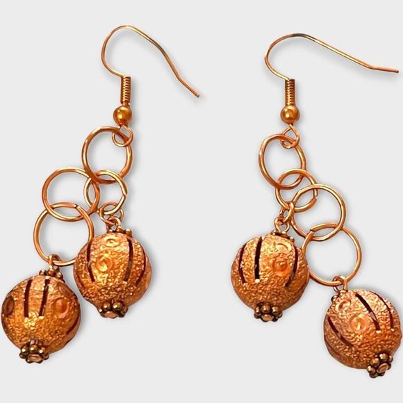 Vintage Copper Beaded Dangle Earrings - Picture 1 of 7